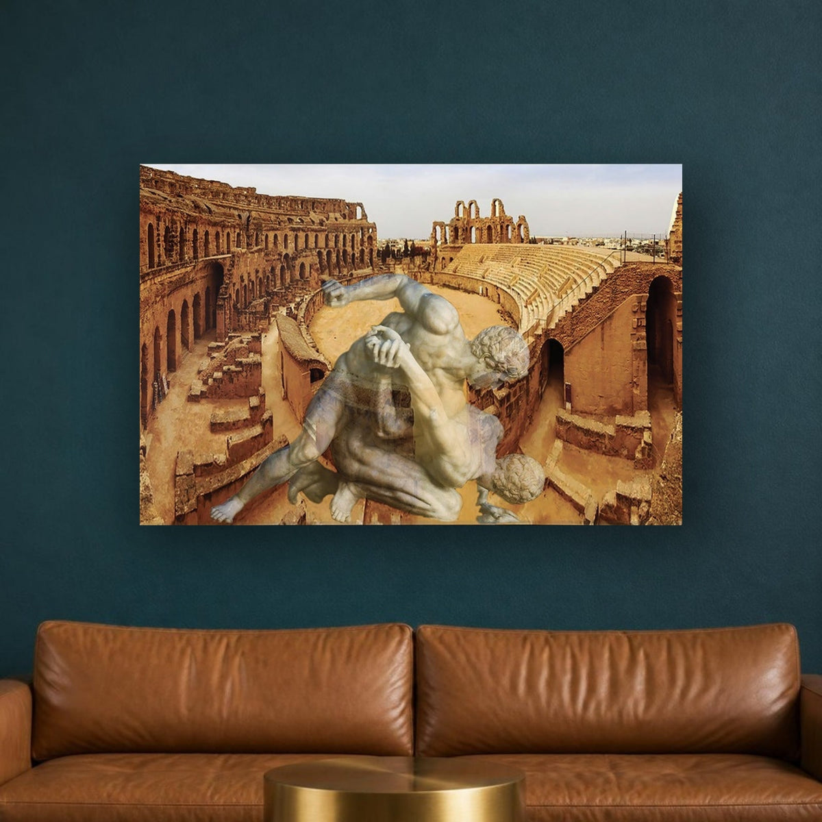 Amphitheater El Jem And The Uffizi Wrestlers acrylic print by Vittorio Storaro on a deep teal wall