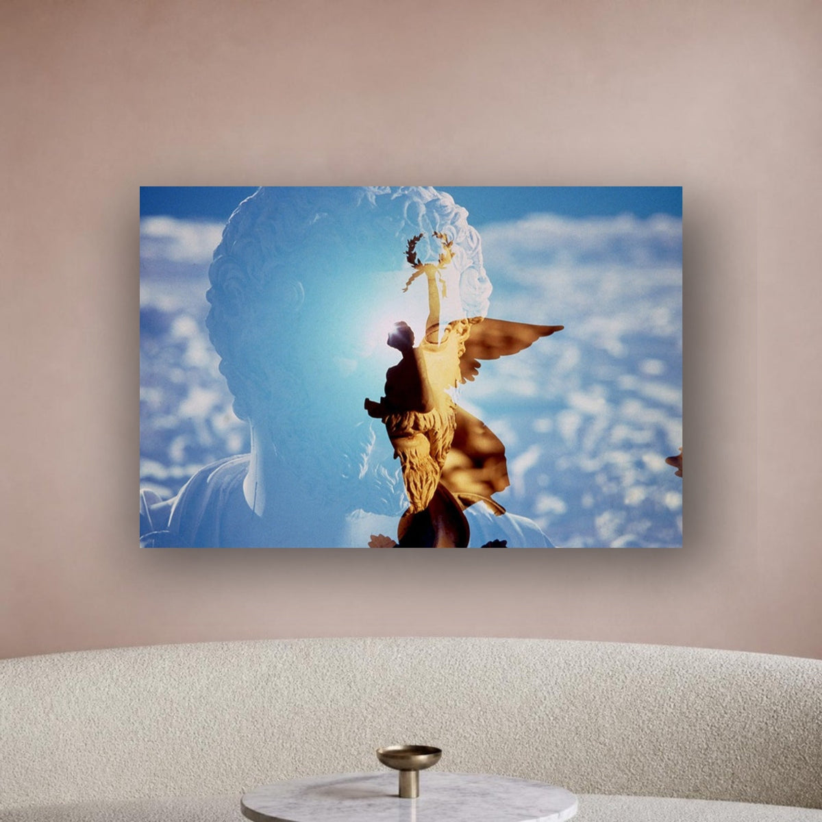 Settimio Severo & His Laurel Wreath acrylic print by Vittorio Storaro on a blush pink plaster wall