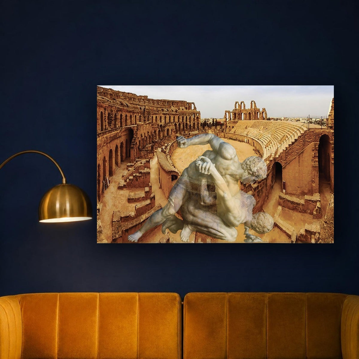 Amphitheater El Jem And The Uffizi Wrestlers canvas print by Vittorio Storaro on a midnight navy wall