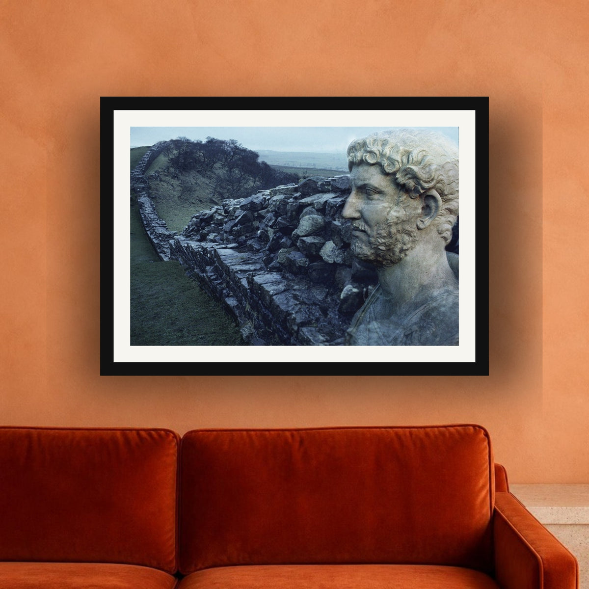 Adriano's Wall in Britannia framed photo print by Vittorio Storaro on a peach plaster wall