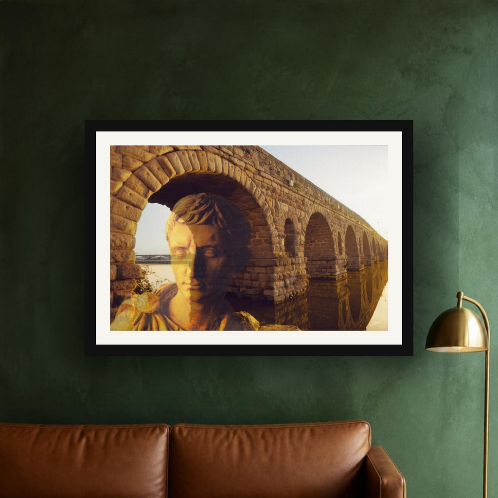 Julius Caesar and the France Bridge framed photo print by Vittorio Storaro on an emerald green plaster wall