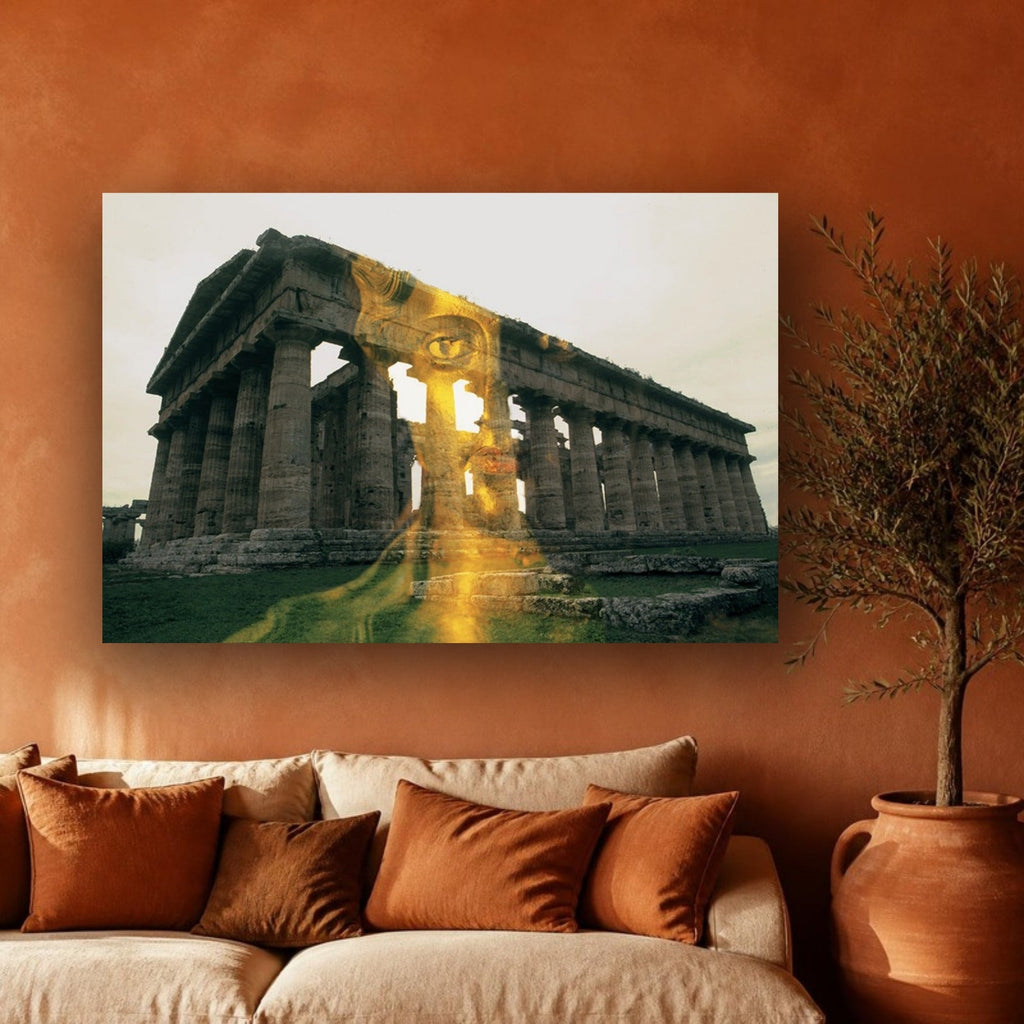 Dionysus and His Temple canvas print by Vittorio Storaro on a terracotta plaster wall