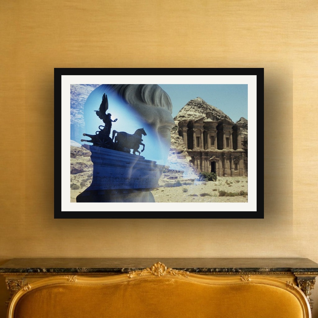Petra framed photo print by Vittorio Storaro on a cream and gold silk wall