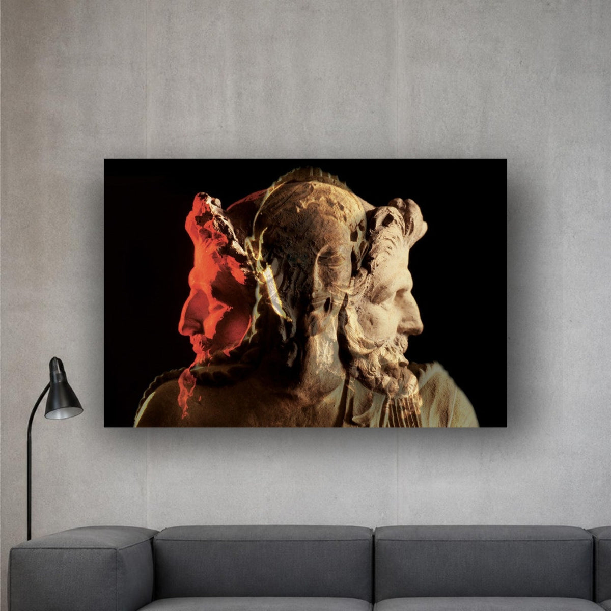Apollo & Two Faced Janus canvas print by Vittorio Storaro on a light grey concrete wall