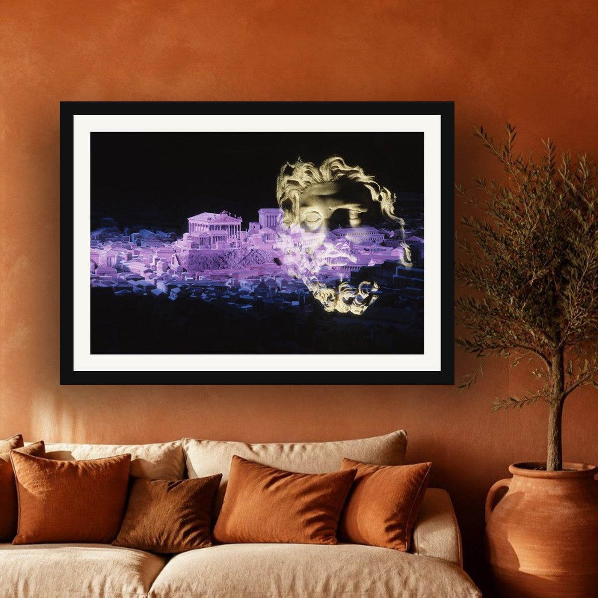 Vision of Rome framed photo print by Vittorio Storaro on a terracotta plaster wall