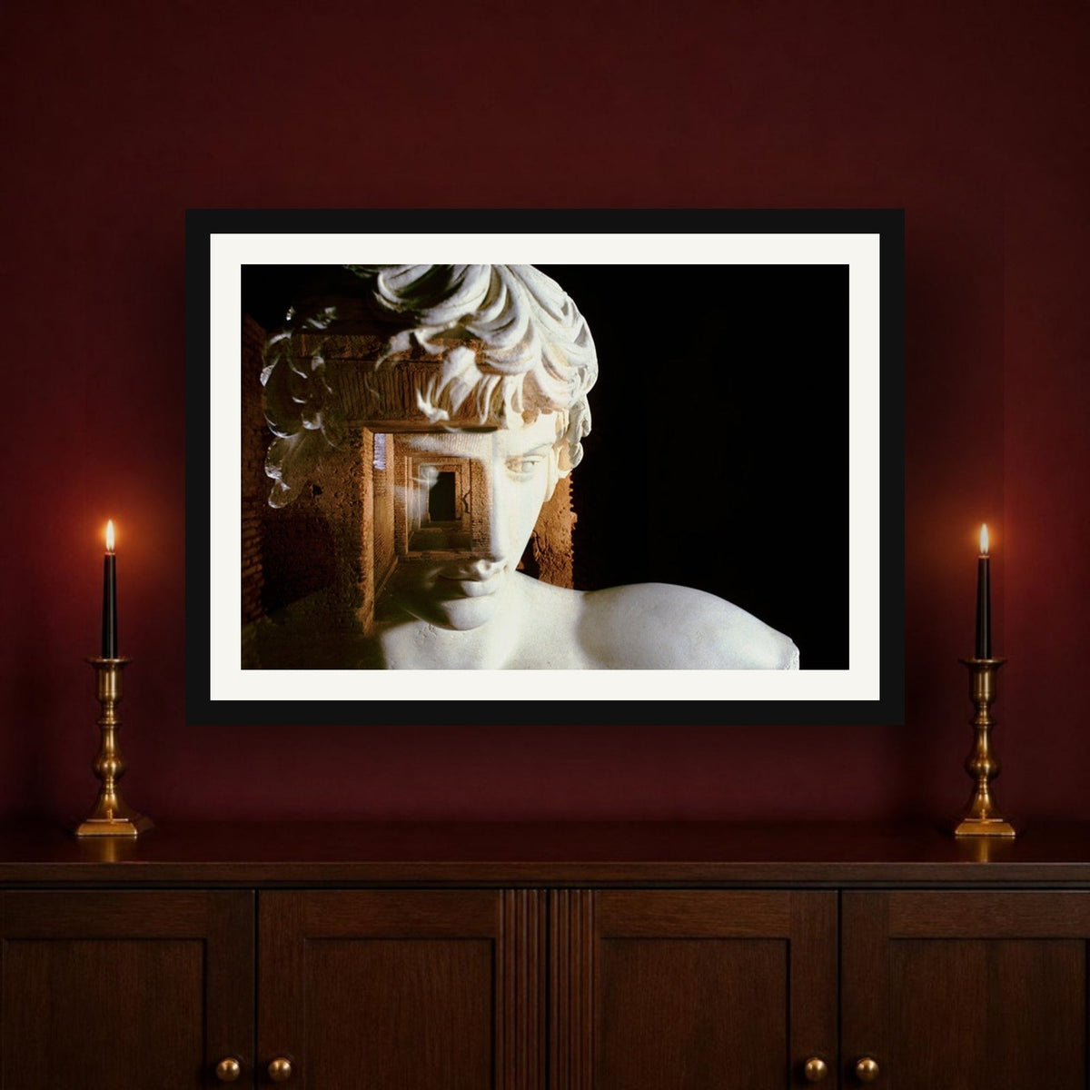Antinoo in the Hadrian's Villa framed photo print by Vittorio Storaro on a burgundy wall