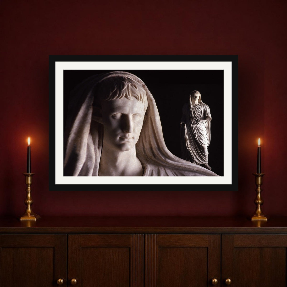 Divinized Augustus framed photo print by Vittorio Storaro on a burgundy wall