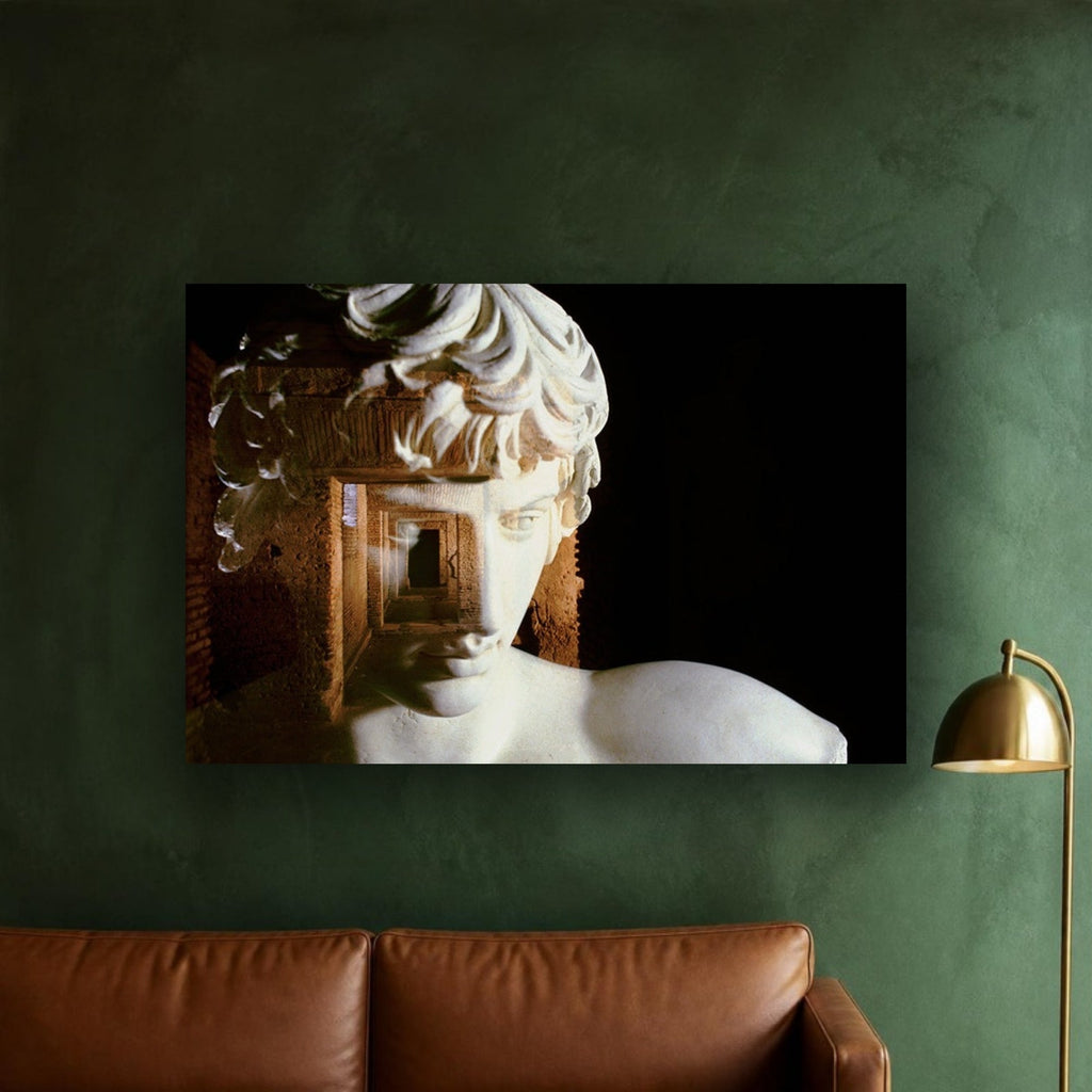 Antinoo in the Hadrian's Villa canvas print by Vittorio Storaro on an emerald green plaster wall