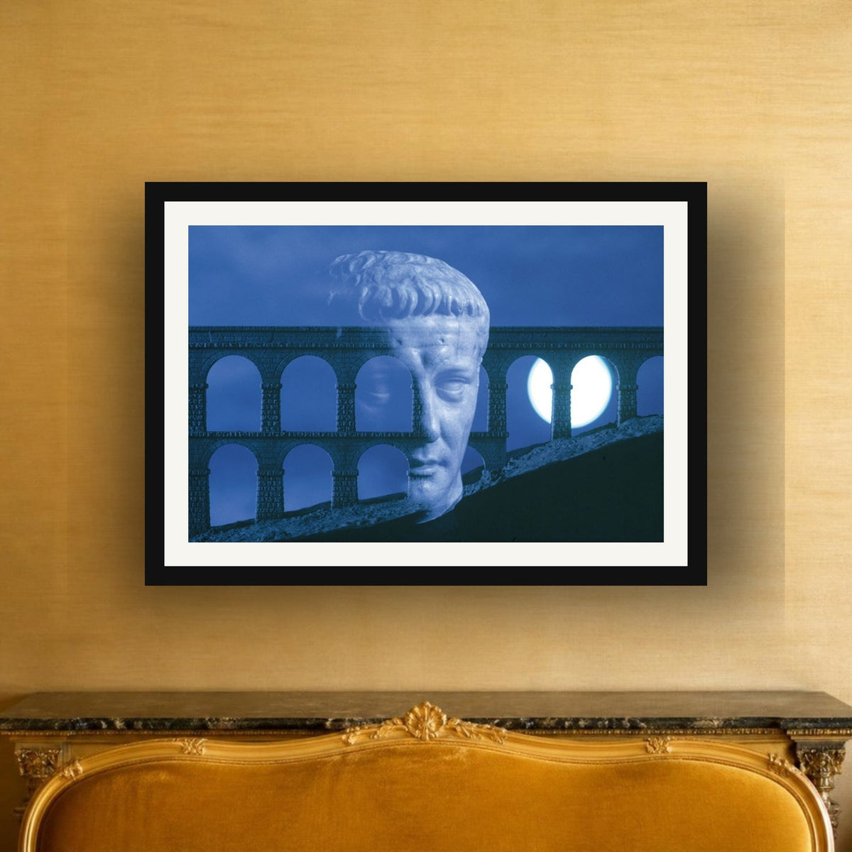 Claudius Aqueduct framed photo print by Vittorio Storaro on a cream and gold silk wall