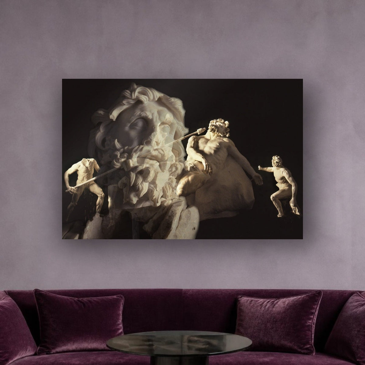 Ulysses & Polyphemus acrylic print by Vittorio Storaro on a lavender grey wall