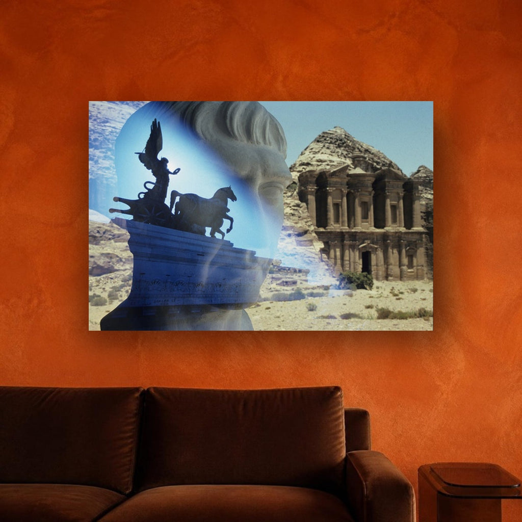 Petra acrylic print by Vittorio Storaro on a burnt orange plaster wall