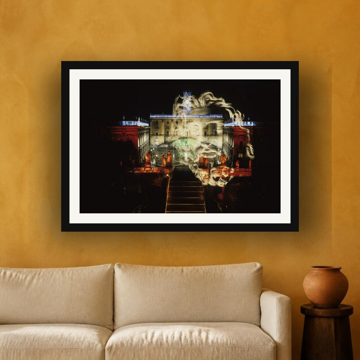 Capitoline Jupiter framed photo print by Vittorio Storaro on an ochre plaster wall