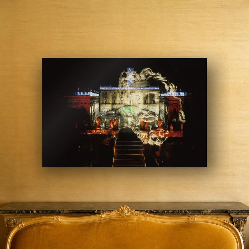 Capitoline Jupiter acrylic print by Vittorio Storaro on a cream and gold silk wall