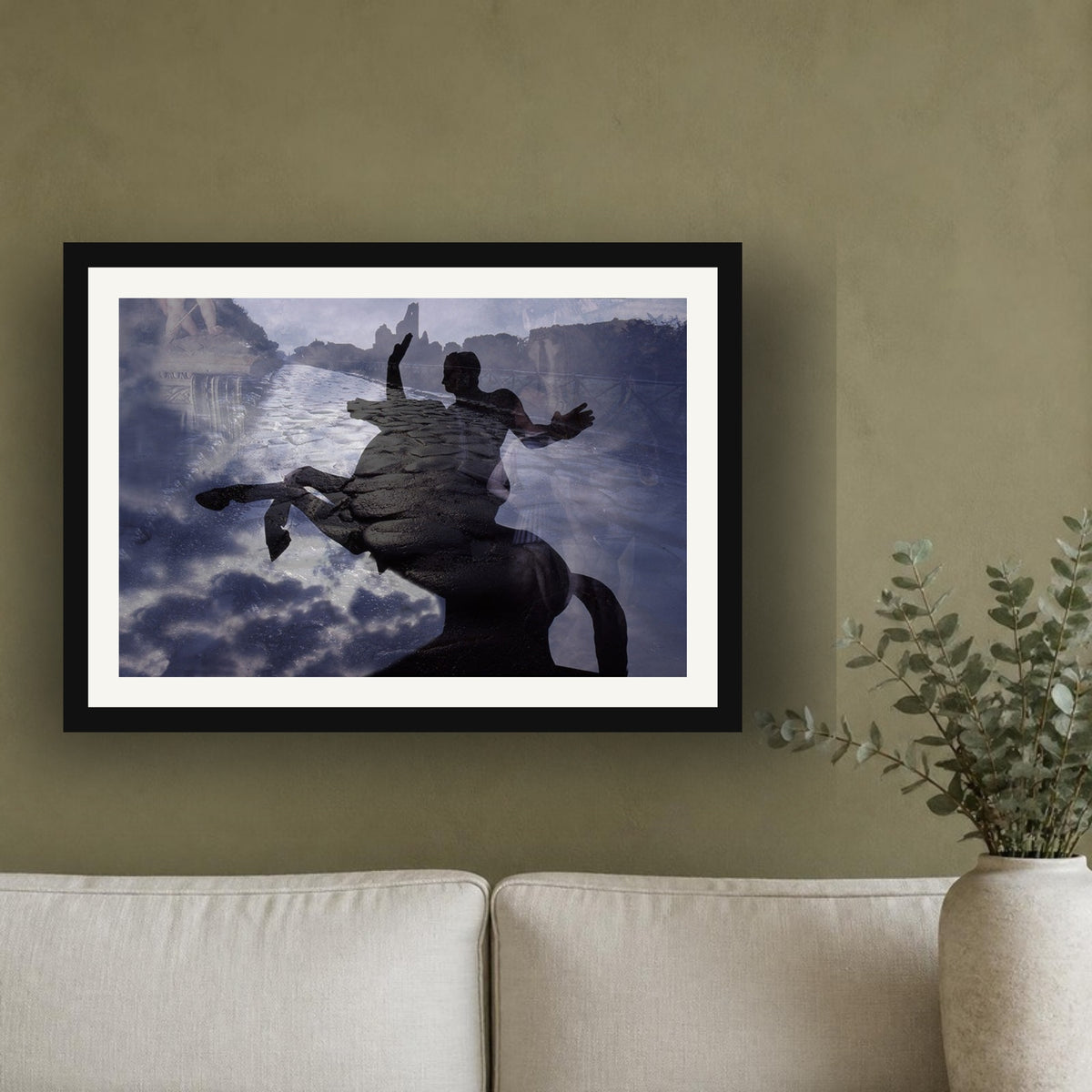 The Ancient Via Appia framed photo print by Vittorio Storaro on an olive green plaster wall