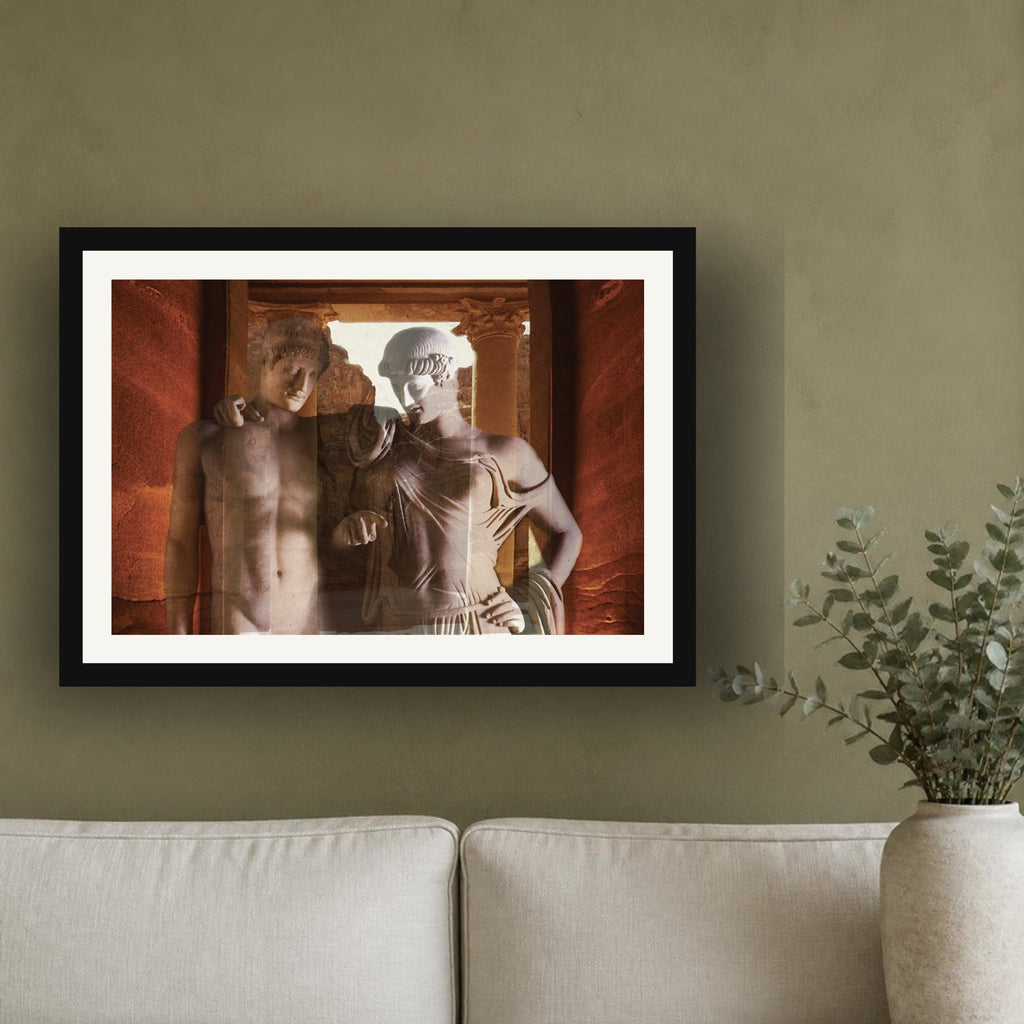 Elettra and Oreste framed photo print by Vittorio Storaro on an olive green plaster wall