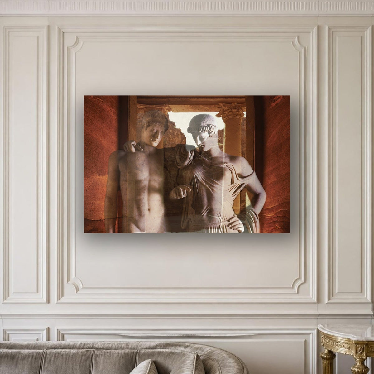 Elettra and Oreste acrylic print by Vittorio Storaro on an ivory panelled wall