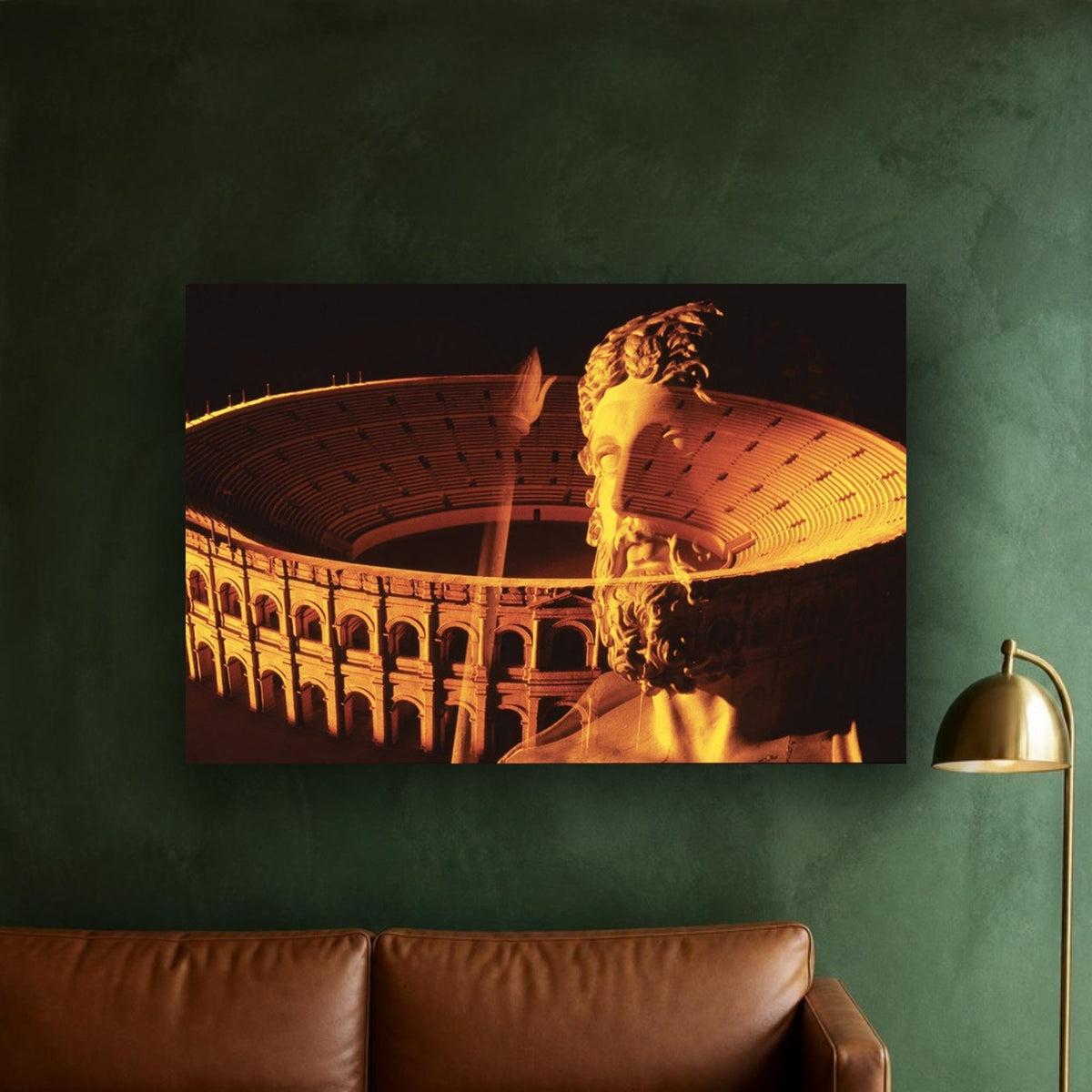 Flavian Amphitheater canvas print by Vittorio Storaro on an emerald green plaster wall