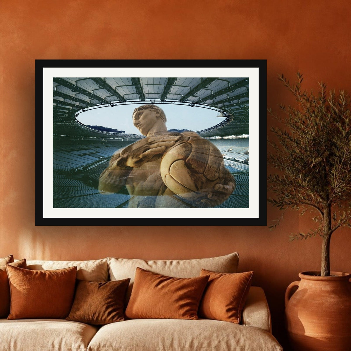 Olympic Stadium in Rome framed photo print by Vittorio Storaro on a terracotta plaster wall