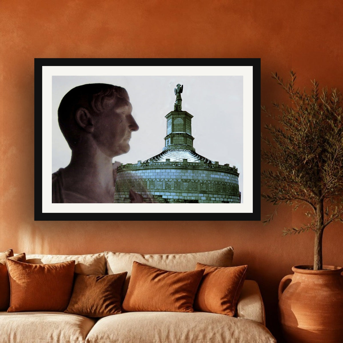 Traiano & His Temple in Thrace framed photo print by Vittorio Storaro on a terracotta plaster wall