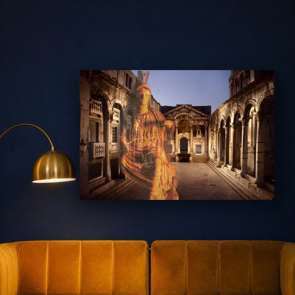 Diocletian's Palace with Goddess Roma acrylic print by Vittorio Storaro on a midnight navy wall