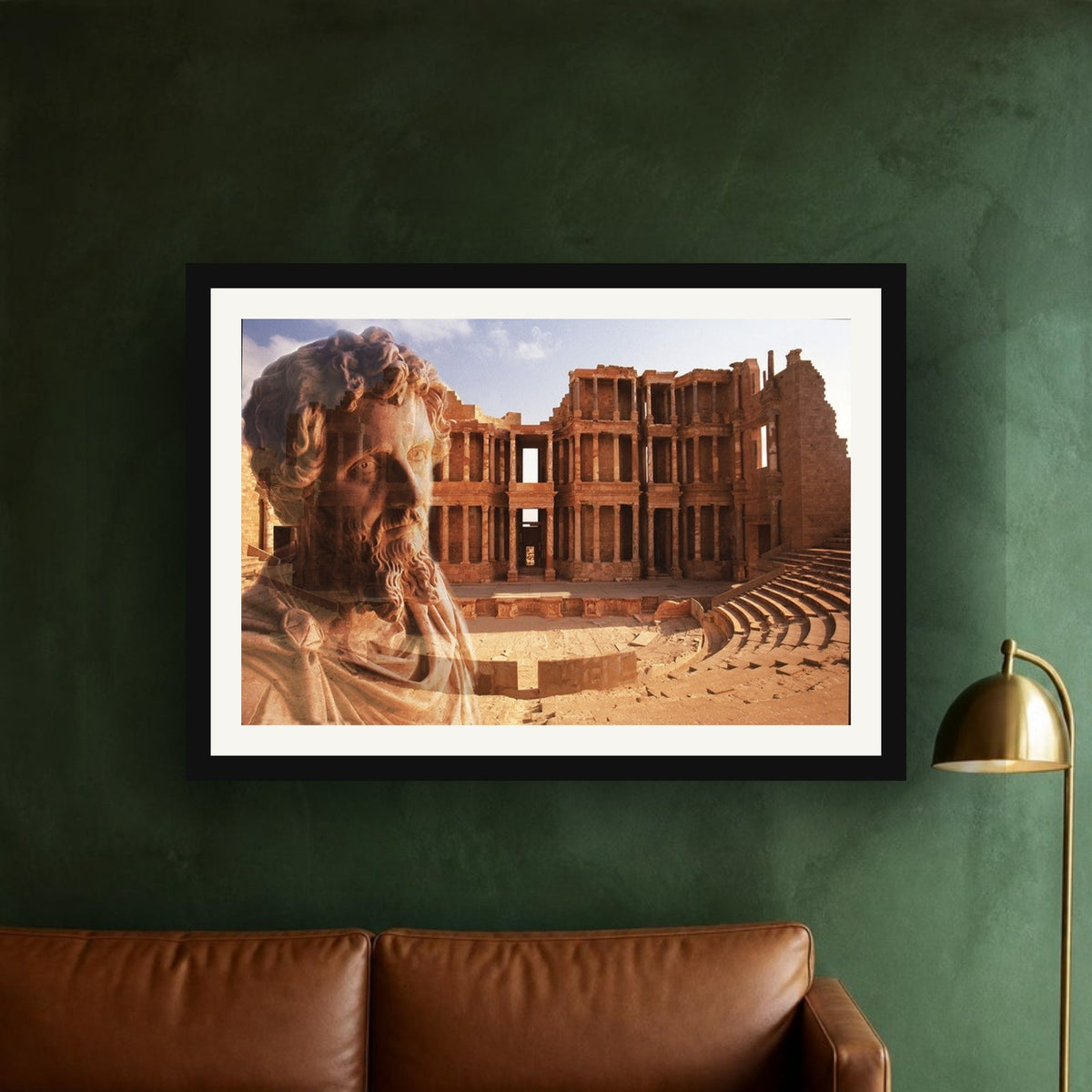Setimius Severus & The Theater of Sabrata framed photo print by Vittorio Storaro on an emerald green plaster wall