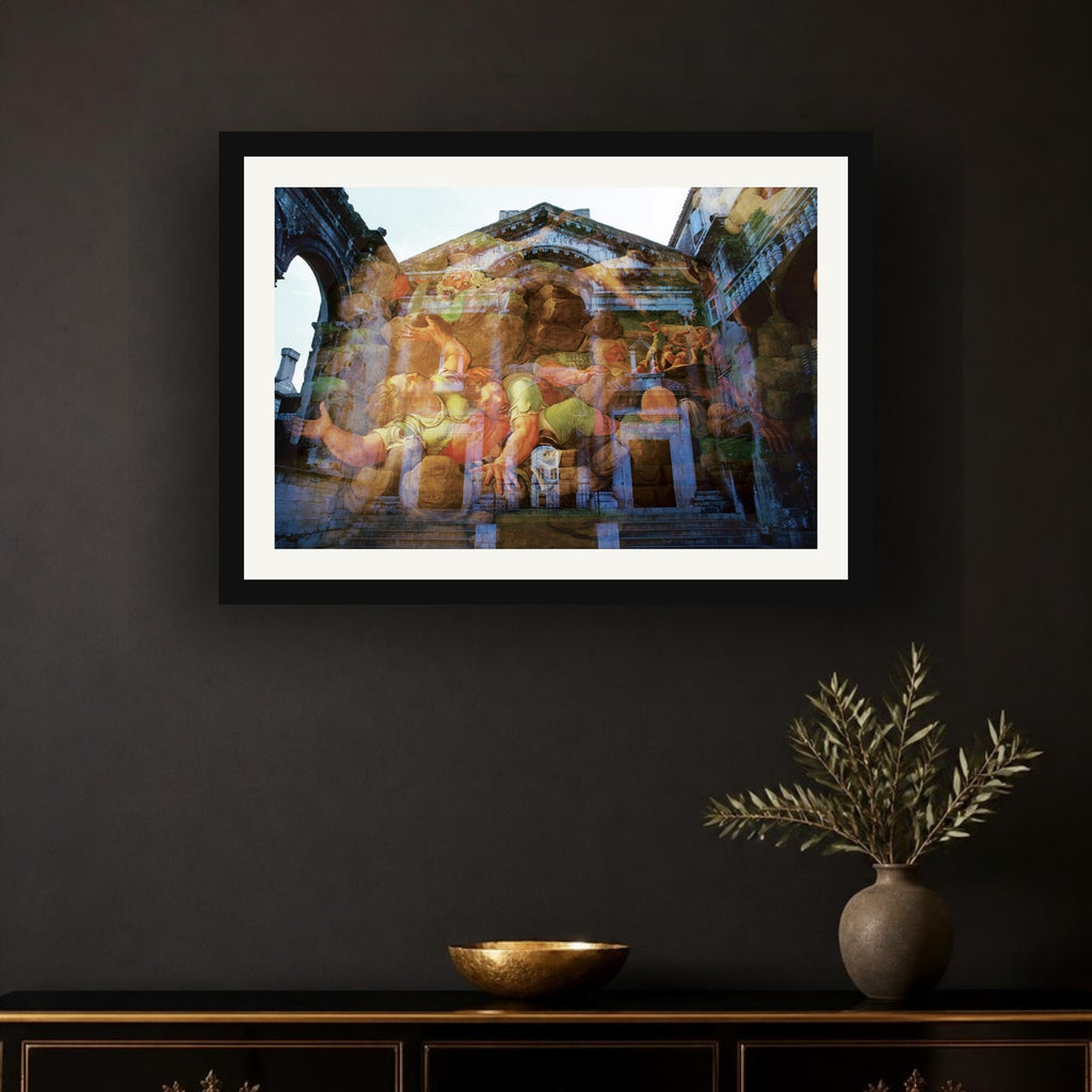 The Fall of the Titans framed photo print by Vittorio Storaro on a charcoal black wall