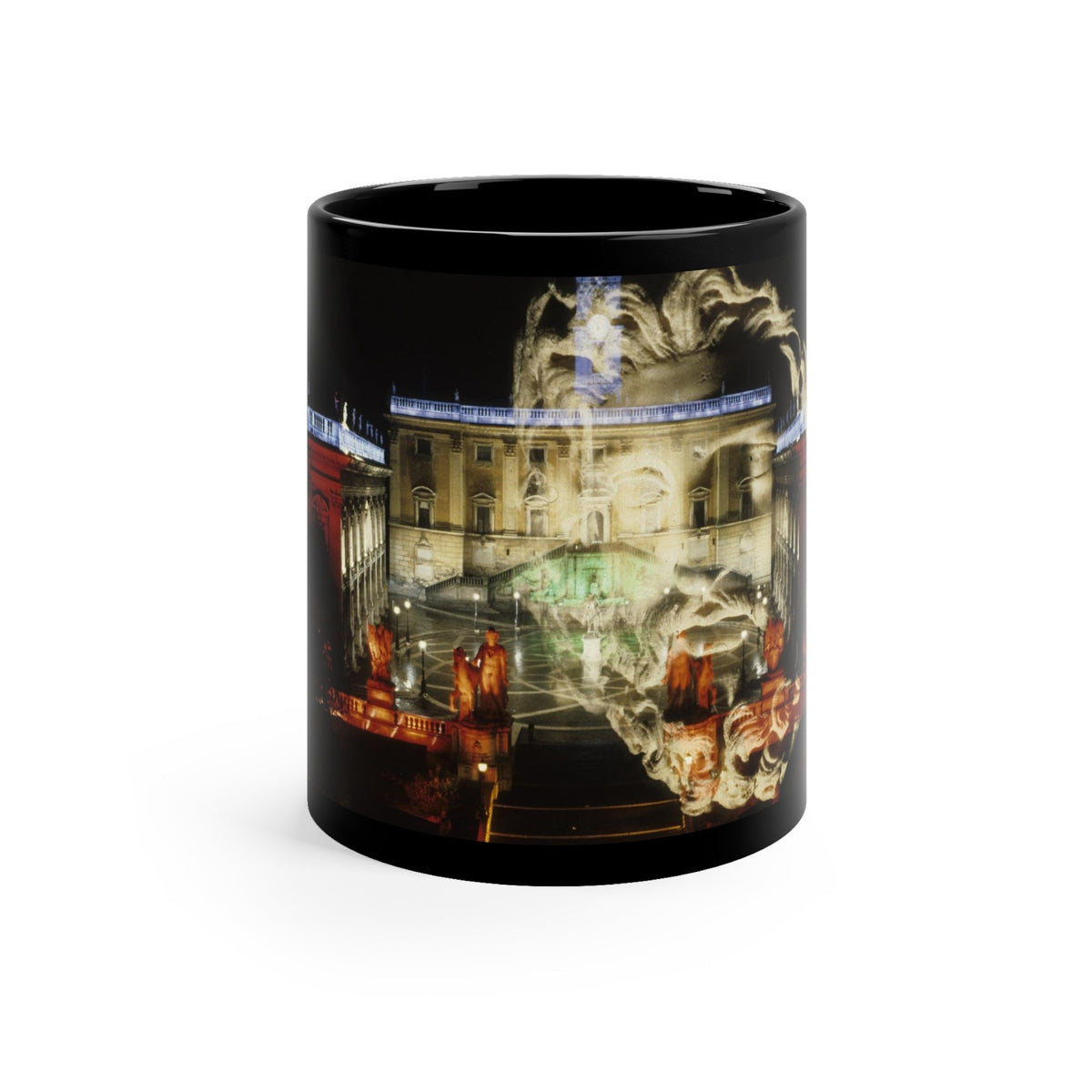 11oz black ceramic mug printed with Capitoline Jupiter by Vittorio Storaro, from the La Civiltà Romana collection