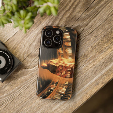 Maxentius tough phone case by Vittorio Storaro, from the La Civiltà Romana collection, shown on a table
