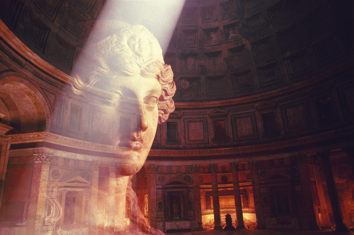 The Pantheon in Rome by Vittorio Storaro: sunlight through the oculus falls on the marble face of the goddess Diana, in one double exposure on film