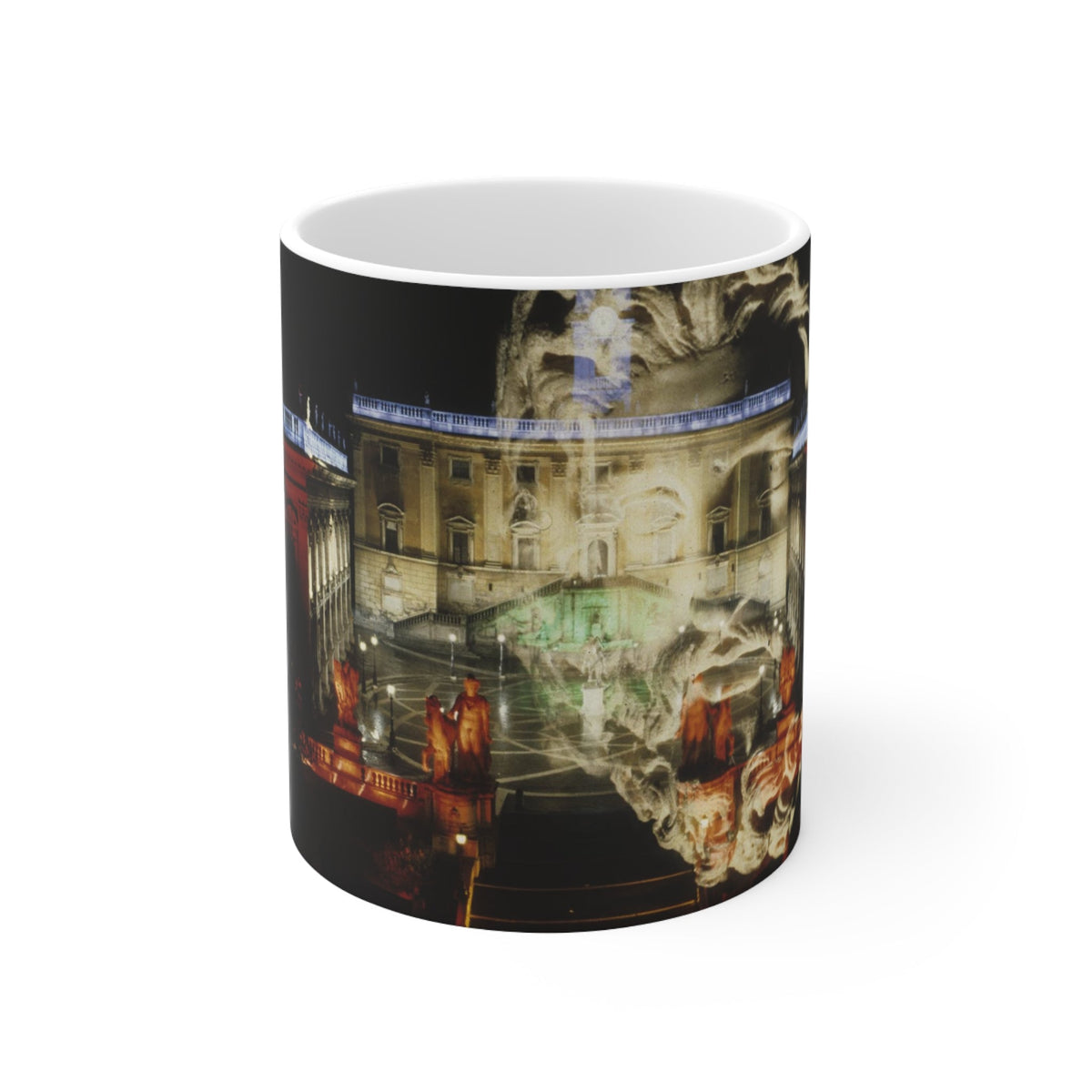 11oz white ceramic mug printed with Capitoline Jupiter by Vittorio Storaro, from the La Civiltà Romana collection
