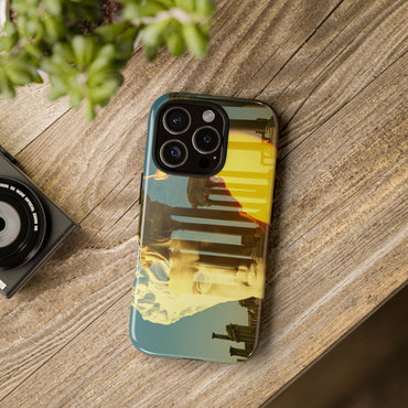 Augustus's Sun on Palmyra tough phone case by Vittorio Storaro, from the La Civiltà Romana collection, shown on a table