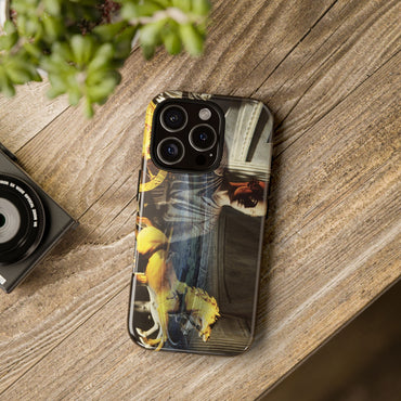 Auriga in the Circus of Antioch tough phone case by Vittorio Storaro, from the La Civiltà Romana collection, shown on a table