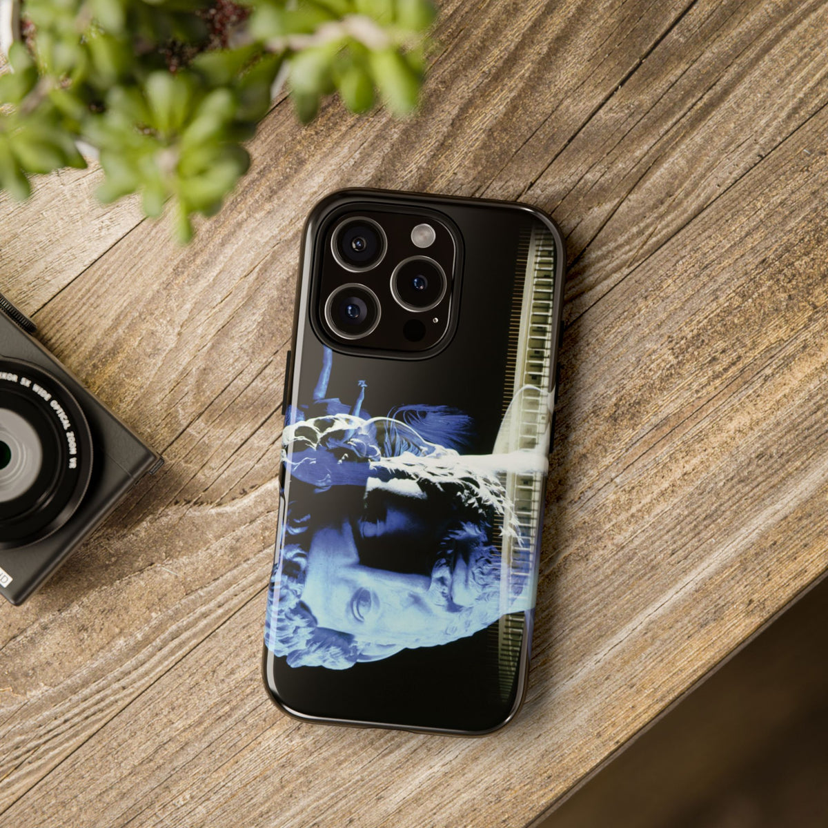 Adriano's goddess Fortuna tough phone case by Vittorio Storaro, from the La Civiltà Romana collection, shown on a table