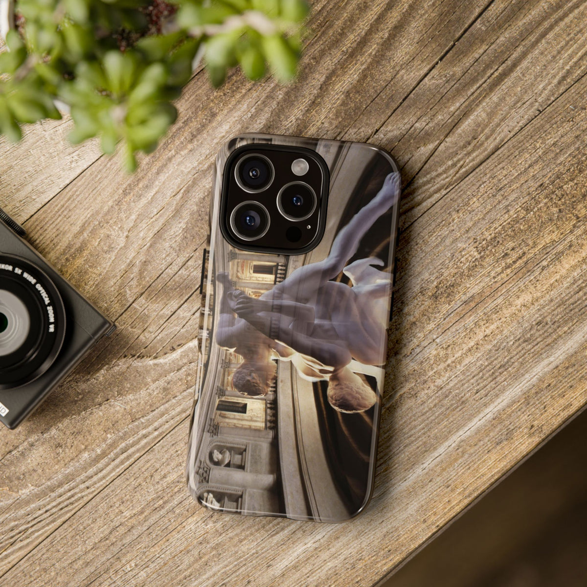Olympic Theater of Sabbioneta tough phone case by Vittorio Storaro, from the La Civiltà Romana collection, shown on a table