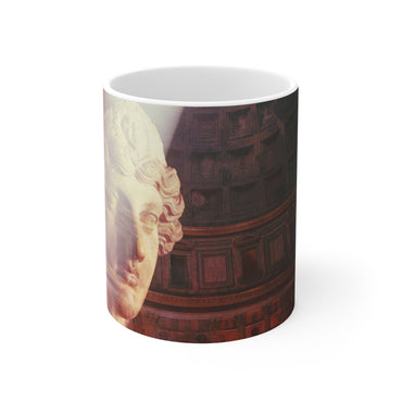 Rome Goddess in the Pantheon white mug by Storaro Art Collection - Classical sculpture with Pantheon interior in divine celestial light on ceramic drinkware
