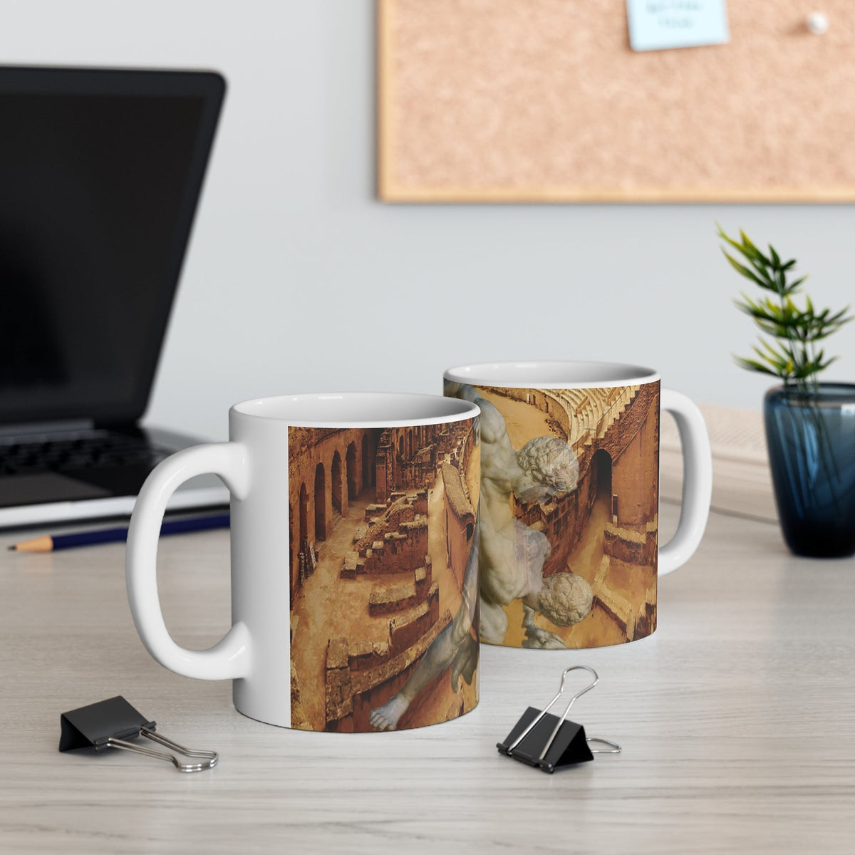 Amphitheater El Jem & The Uffizi Wrestlers White Mug 11oz