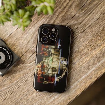 Capitoline Jupiter tough phone case by Vittorio Storaro, from the La Civiltà Romana collection, shown on a table
