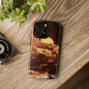 Jupiter and Mars tough phone case by Vittorio Storaro, from the La Civiltà Romana collection, shown on a table