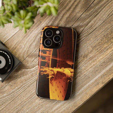 Flavian Amphitheater tough phone case by Vittorio Storaro, from the La Civiltà Romana collection, shown on a table