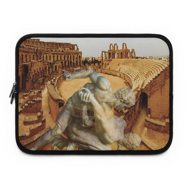 Amphitheater El Jem and the Uffizi Wrestlers laptop sleeve by Storaro Art Collection - Classical wrestling sculpture in Roman amphitheater with golden atmosphere in padded tech protection
