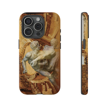 Amphitheater El Jem and the Uffizi Wrestlers phone case by Storaro Art Collection - Classical wrestling sculpture in Roman amphitheater with golden atmosphere in durable mobile protection
