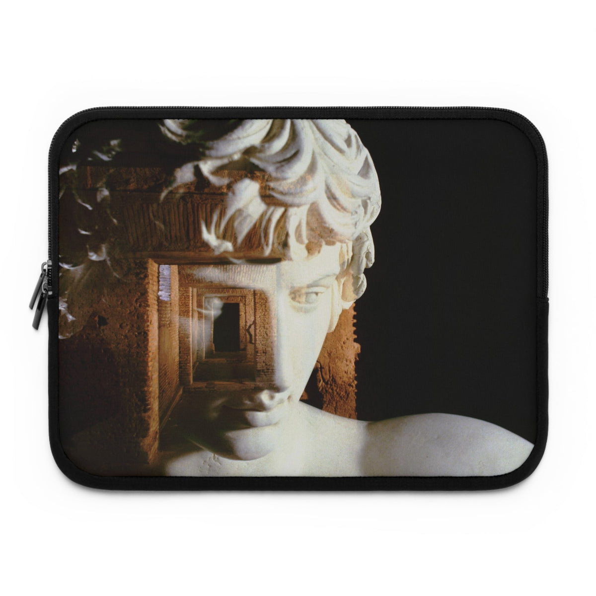 Antinoo in the Hadrian's Villa laptop sleeve by Storaro Art Collection - Classical Antinous sculpture in villa chambers with golden atmosphere in padded tech protection
