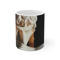 Antinoo in the Hadrian's Villa white mug by Storaro Art Collection - Classical Antinous sculpture in villa chambers with golden atmosphere on elegant ceramic drinkware
