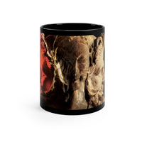 Apollo and Two-Faced Janus black mug by Storaro Art Collection - Roman deity sculpture with dramatic flame overlay on sophisticated ceramic drinkware
