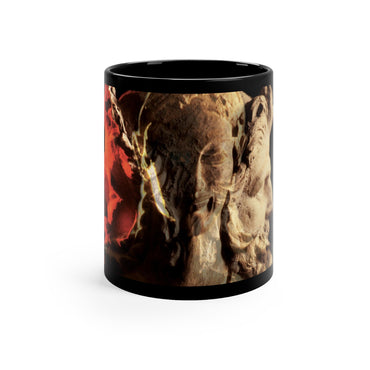 Apollo and Two-Faced Janus black mug by Storaro Art Collection - Roman deity sculpture with dramatic flame overlay on sophisticated ceramic drinkware
