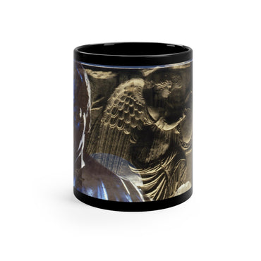 Arc de Triomphe Idealized for Julius Caesar black mug by Storaro Art Collection - Julius Caesar with triumphal arch and Victory sculpture on sophisticated ceramic drinkware
