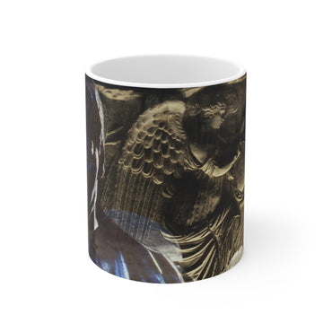 Arc de Triomphe Idealized for Julius Caesar white mug by Storaro Art Collection - Julius Caesar with triumphal arch and Victory sculpture on elegant ceramic drinkware
