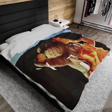 Atlas Temple of Neptune luxury blanket by Storaro Art Collection - Titan Atlas sculpture at Paestum temple with sunset atmosphere on premium comfort fabric
