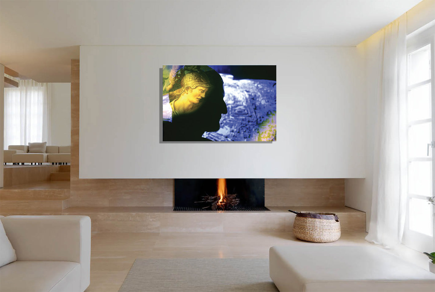 Attack on Rome canvas print by Storaro Art Collection - Roman warrior silhouette with ethereal blue atmosphere on museum-quality wall art
