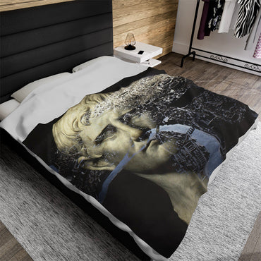 Augustus and the City of Rome luxury blanket by Storaro Art Collection - Emperor Augustus with Rome cityscape in monochromatic atmosphere on premium comfort fabric
